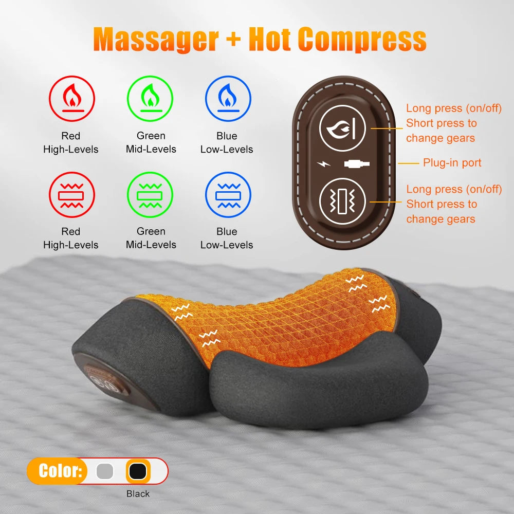 Ultimate Electric Neck Massager Pillow with Hot Compress & Vibration - Relax and Relieve Neck and Shoulder Tension Effortlessly