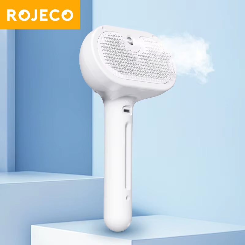 Transform Your Cat's Grooming Routine with the ROJECO Professional Electric Steam Hair Straightener Comb - Perfect for Pet Massage & Luxurious Hair Care